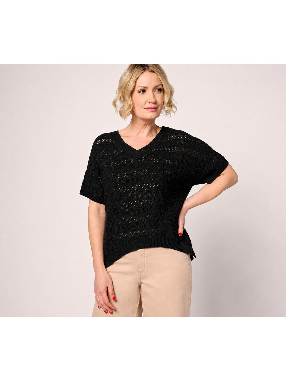 Attitudes by Renee 100% Cotton Crochet Sweater Black, M #5"